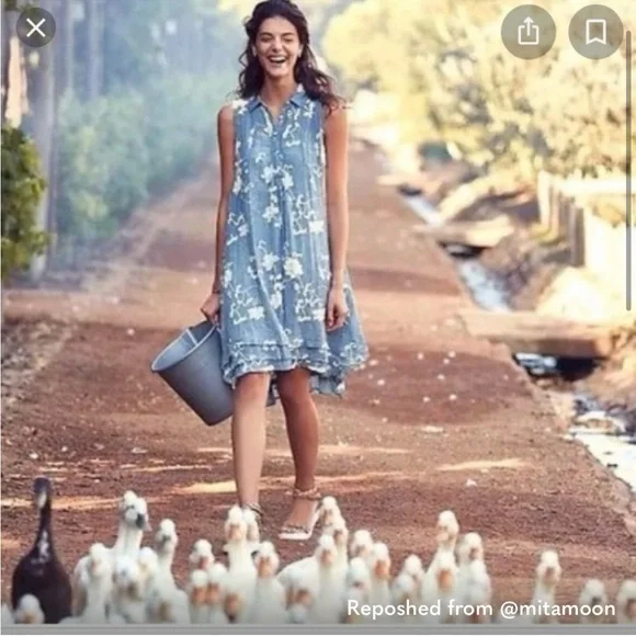 Anthropologie Isabella Sinclair Tillie gauzy chambray embroidered smalll dress - Picture 3 of 8